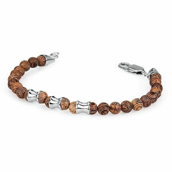 Bracciale TIBET in acciaio con sfere in legno chiaro