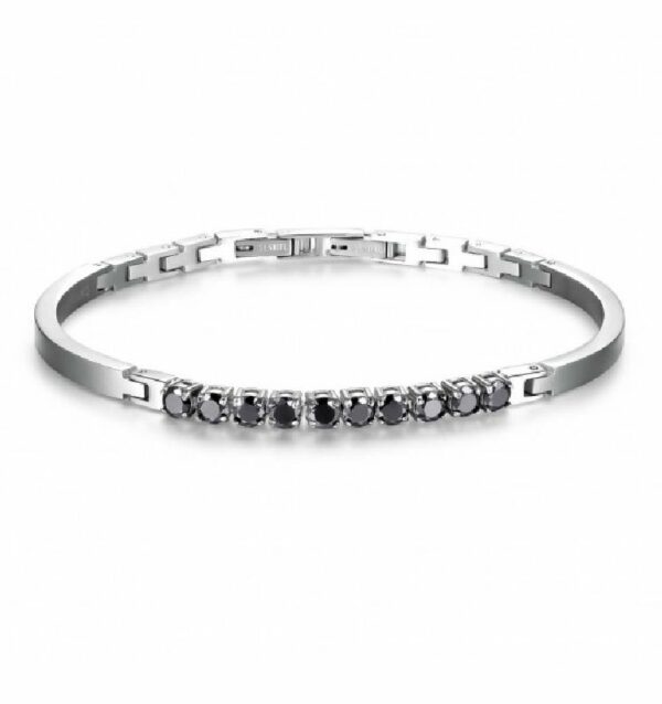 Bracciale AVANTGARDE in acciaio con zirconi neri