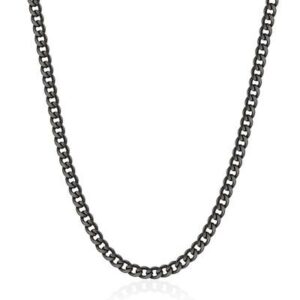 Collana catena lunga in acciaio 316L e finitura pvd colore rutenio.
