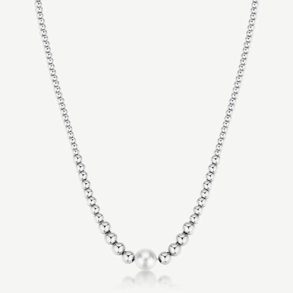 Collana a sfere in acciaio 316L e perla di conchiglia.