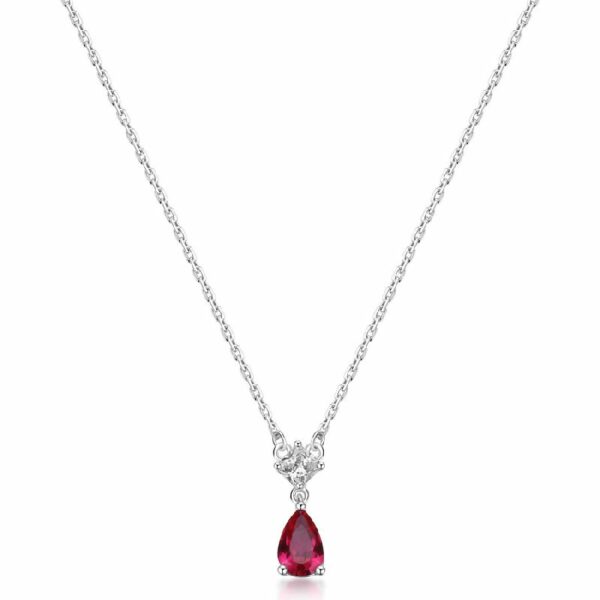 Collana girocollo in argento rodiato 925‰ e pendente con square cubic zirconia e pear cubic zirconia colore ruby.
