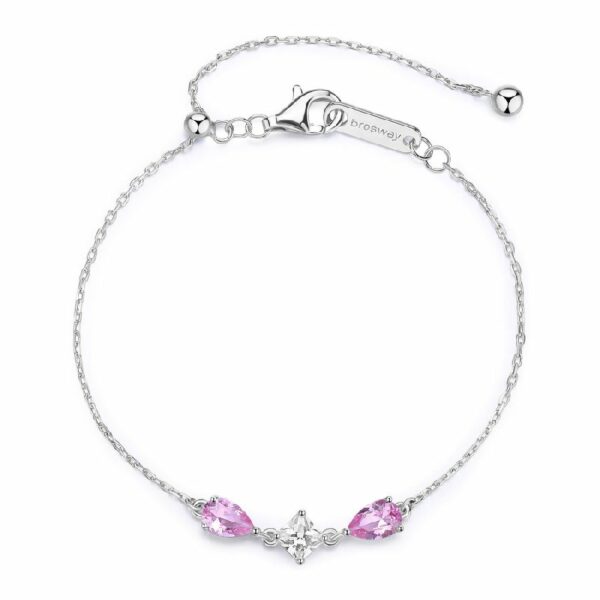 Bracciale tiralaccio in argento rodiato 925‰ con square cubic zirconia e pear cubic zirconia colore light ruby.