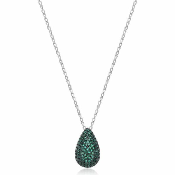 Collana girocollo in argento rodiato 925‰ e pendente con galvanica colore rutenio e cubic zirconia colore emerald.