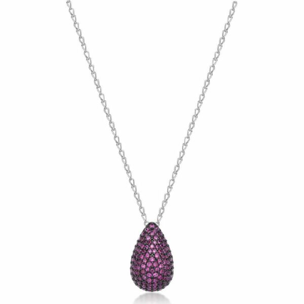 Collana girocollo in argento rodiato 925‰ e pendente con galvanica colore rutenio e cubic zirconia colore ruby.