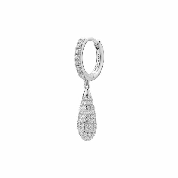 Orecchino singolo a cerchio in argento rodiato 925‰ e pendente con cubic zirconia.