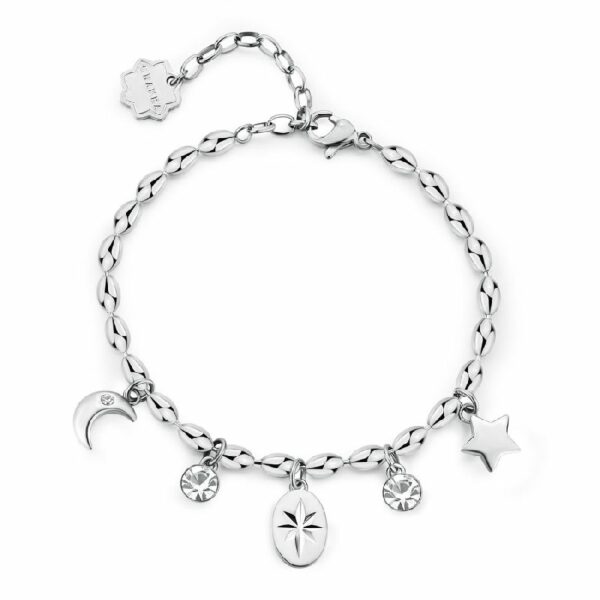 Bracciale CHAKRA in acciaio 316L, con luna, stella e cristalli