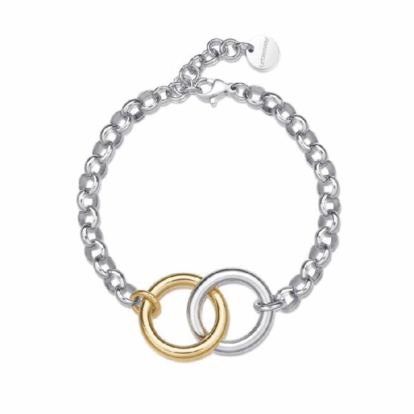 Bracciale AURA in acciaio 316L, finitura pvd colore oro, con centrale a forma di cerchi incrociati