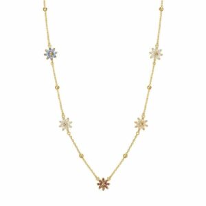 Collana GAIA argento 925/1000 galvanica oro giallo, cubic zirconia white, rhodolite, blue e champagne
