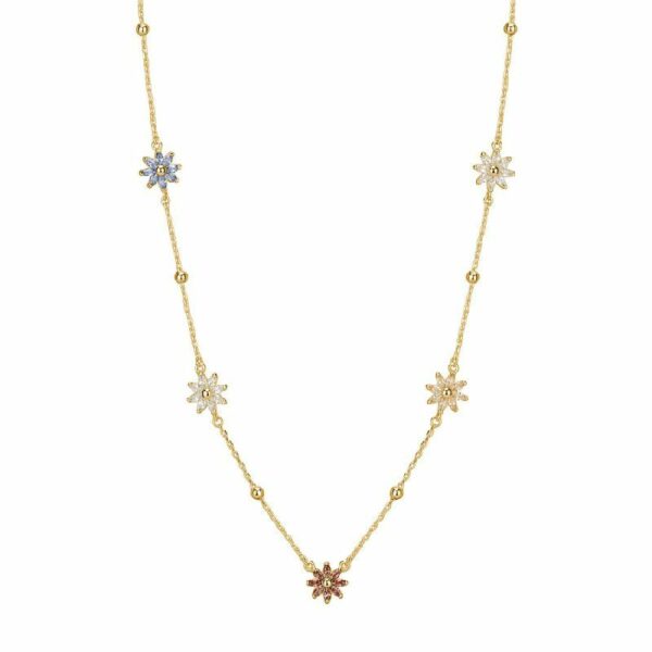 Collana GAIA argento 925/1000 galvanica oro giallo, cubic zirconia white, rhodolite, blue e champagne
