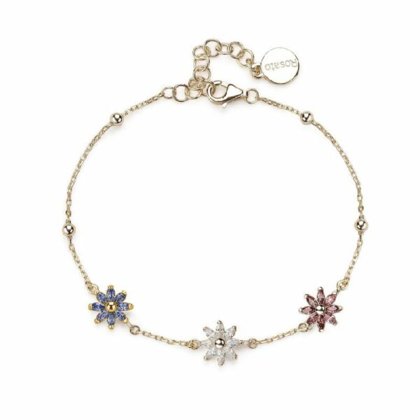 Bracciale GAIA argento 925/1000 galvanica oro giallo, cubic zirconia white, rhodolite e blue