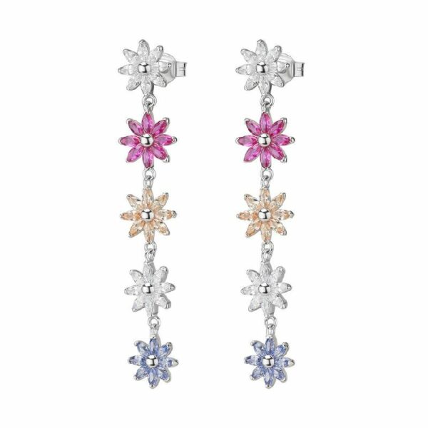Orecchini pendenti GAIA argento 925/1000 rodio, cubic zirconia white, ruby, blue e champagne