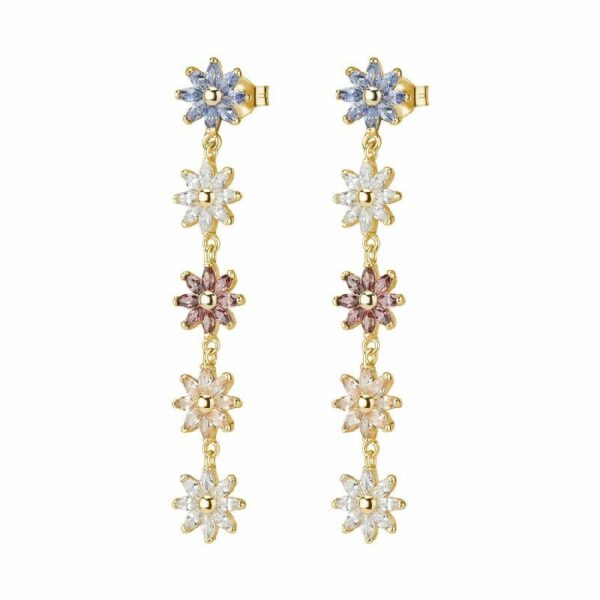 Orecchini pendenti GAIA argento 925/1000 galvanica oro giallo, cubic zirconia white, rhodolite, blue e champagne