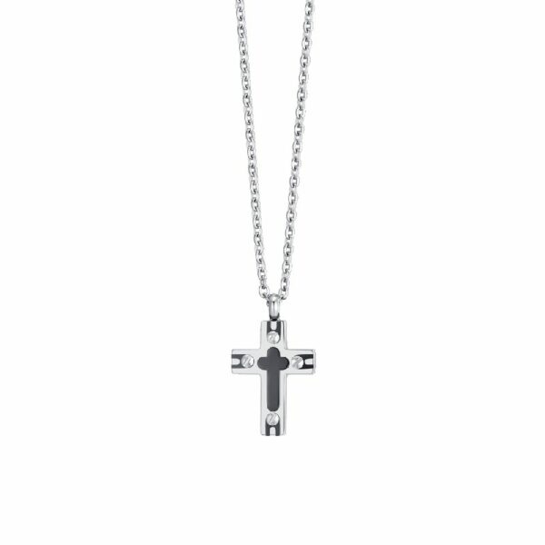 COLLANA UOMO IN ACCIAIO CROCE ED IP BLACK