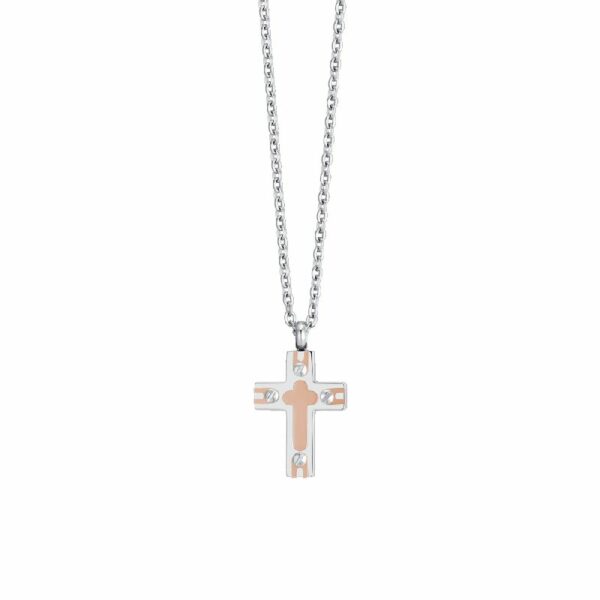 COLLANA UOMO ACCIAIO CROCE ED IP ROSE