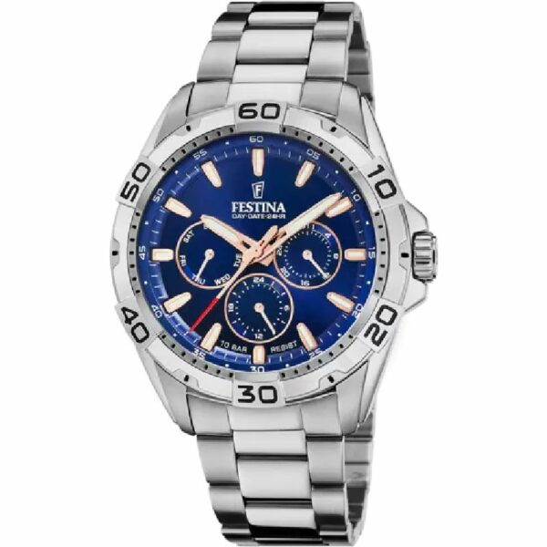 OROLOGIO FESTINA F20623/2 AZZURO CINGHIA ACCIAIO INOSSIDABILE 316L, UOMO