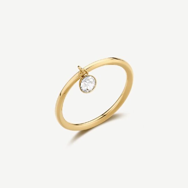 Anello in acciaio 316L e finitura pvd oro 14K con pendente cristallo.