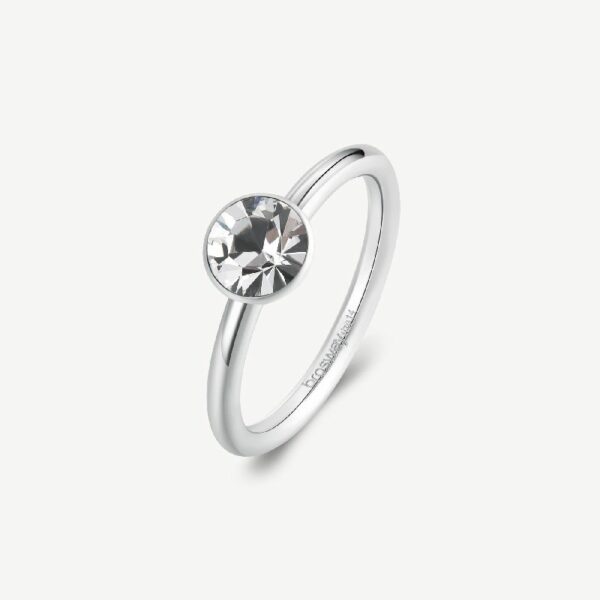 Anello in acciaio 316L e cristallo.