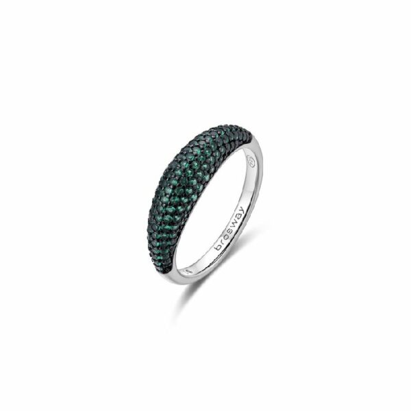 Anello in argento rodiato 925‰ con galvanica colore rutenio e cubic zirconia colore emerald.