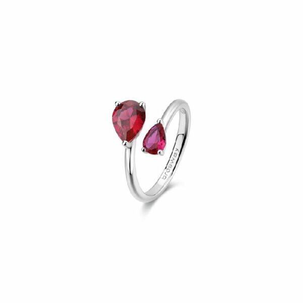 Anello in argento rodiato 925‰ con pear cubic zirconia colore ruby.