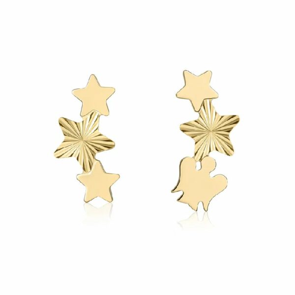 Orecchini con stelle e angelo traforato, sono realizzati in oro 375/°°°