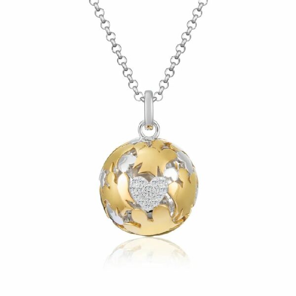 Collana con pendente Chiama Angeli in argento bianco e giallo e cuore con zirconi bianchi.