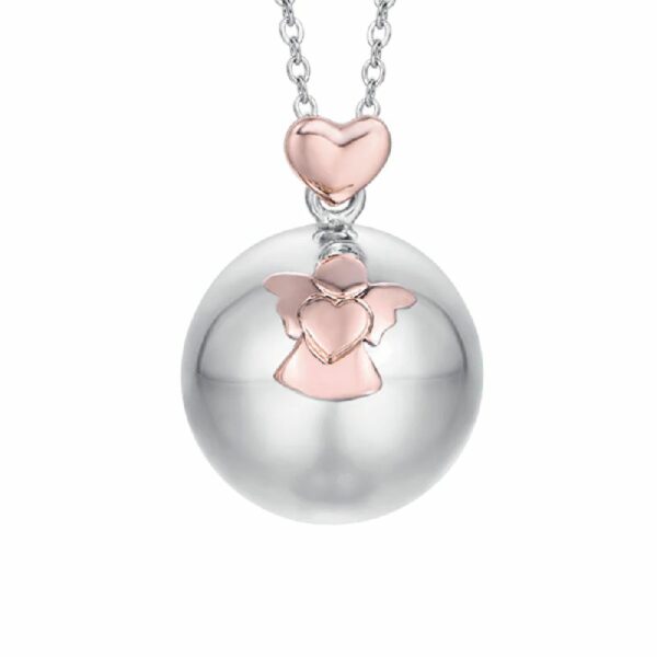 COLLANA CHIAMA ANGELI IN ACCIAIO CIONDOLO IN METALLO CON ANGELO E CUORE