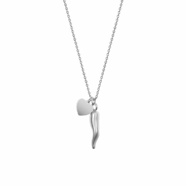 COLLANA DONNA IN ACCIAIO CON CUORE E CORNO