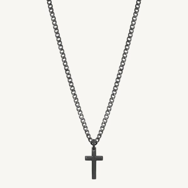 Collana INK in acciaio, pvd gun, pendente croce.