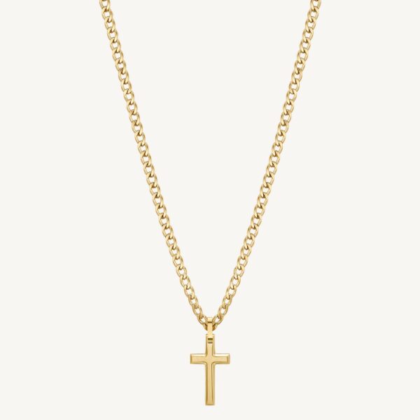Collana INK in acciaio, pvd oro, pendente croce.