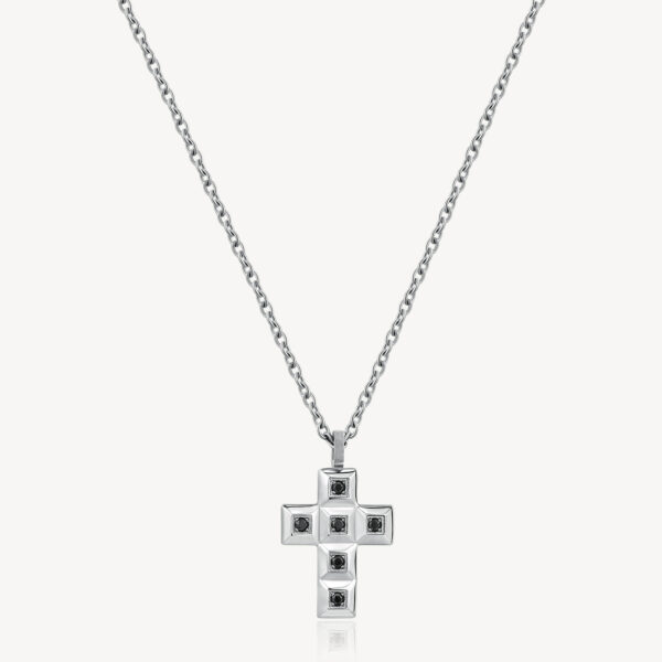 collana FORGE in acciaio 316L, croce e cz neri