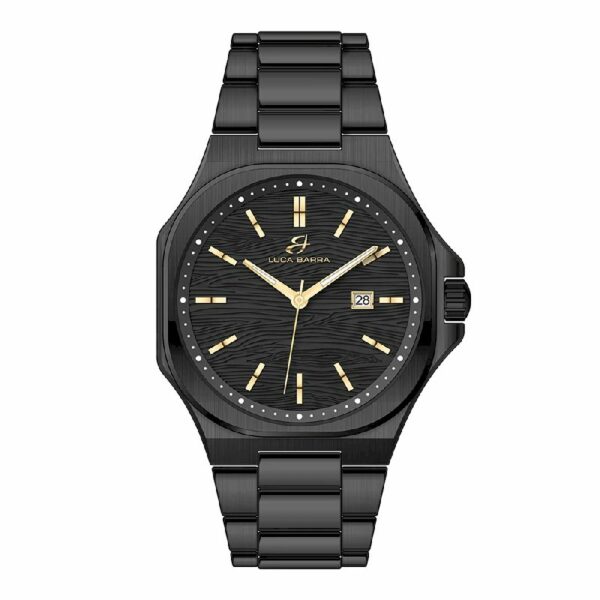 OROLOGIO UOMO IN ACCIAIO IP NERO QUADRANTE NERO, DETTAGLI IP GOLD