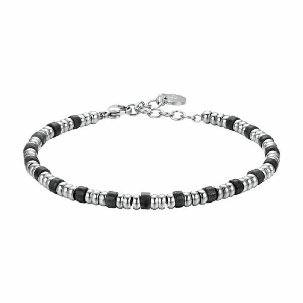 BRACCIALE UOMO IN ACCIAIO CON ELEMENTI SILVER E PIETRE NERE