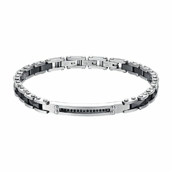 BRACCIALE UOMO IN ACCIAIO E CERAMICA NERA CON CRISTALLI NERI