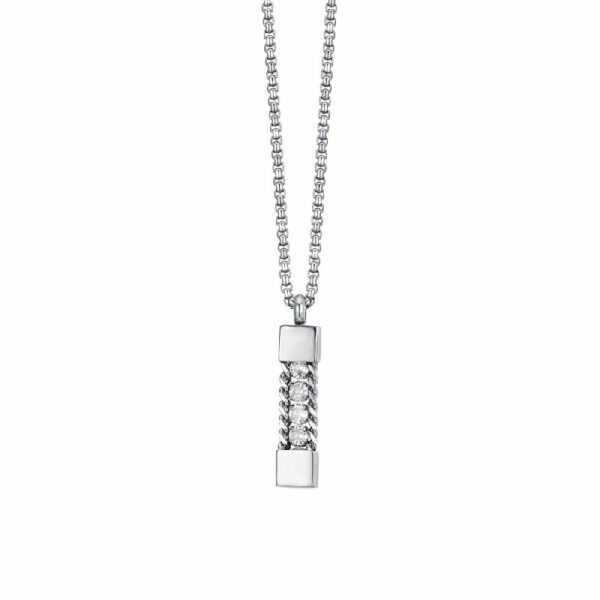 COLLANA UOMO IN ACCIAIO ELEMENTO CON CRISTALLI BIANCHI