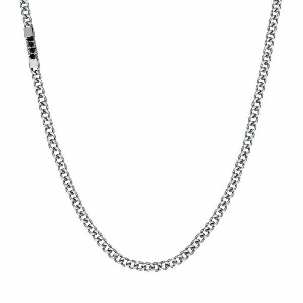 COLLANA UOMO IN ACCIAIO ELEMENTO CON CRISTALLI NERI