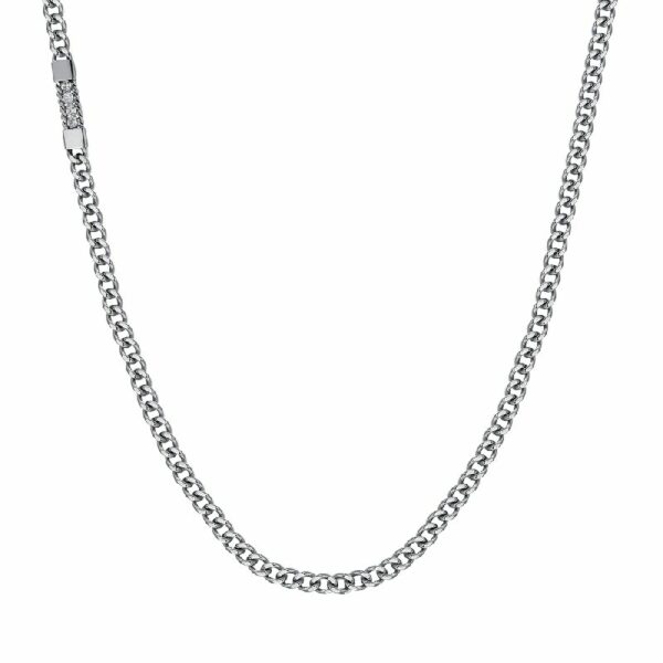 COLLANA UOMO IN ACCIAIO ELEMENTO CON CRISTALLI BIANCHI