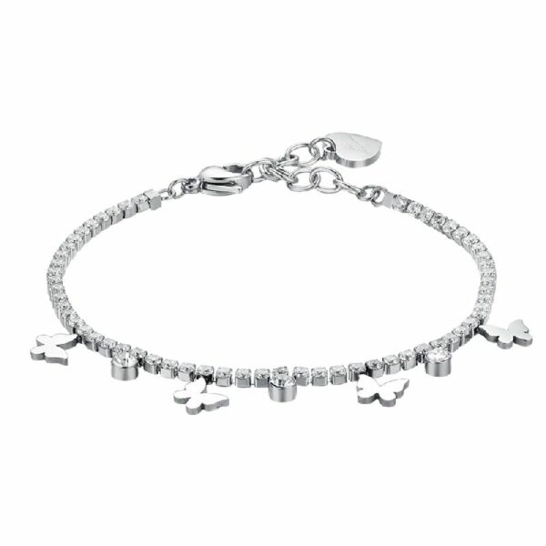 BRACCIALE TENNIS DONNA IN ACCIAIO CON CRISTALLI BIANCHI E FARFALLE