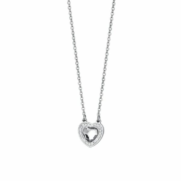 COLLANA DONNA IN ACCIAIO CUORE CRISTALLO BIANCO E CRISTALLI BIANCHI