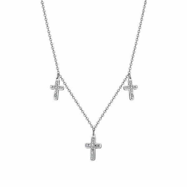 COLLANA DONNA IN ACCIAIO CROCI CON CRISTALLI BIANCHI