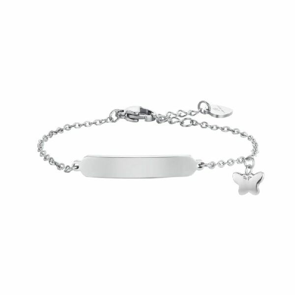 BRACCIALE BAMBINA IN ACCIAIO CON FARFALLE E PIASTRA