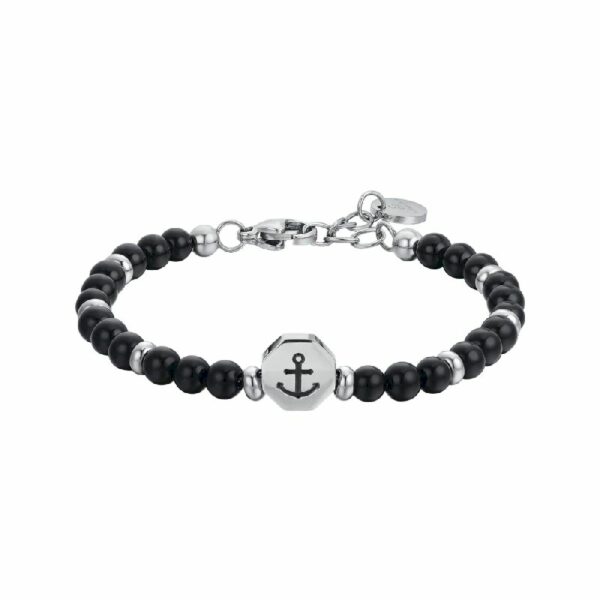 BRACCIALE BAMBINO IN ACCIAIO ANCORA CON PIETRE NERE