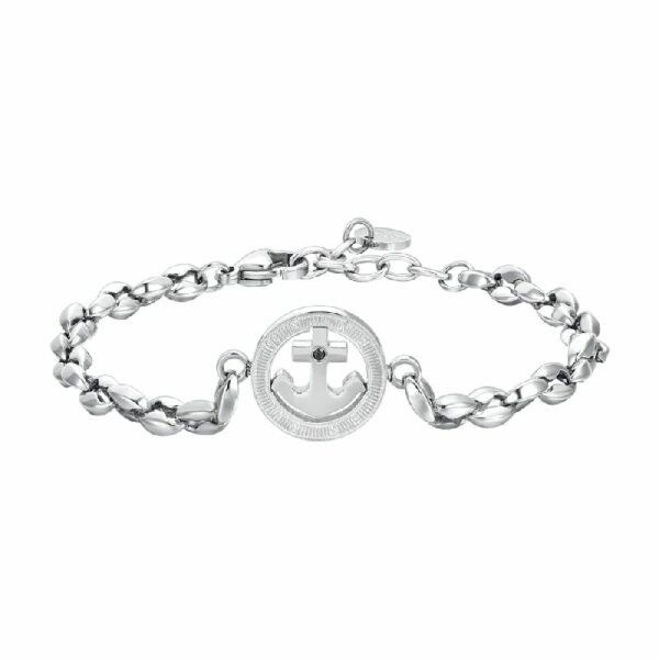 BRACCIALE UOMO IN ACCIAIO ANCORA E CRISTALLO NERO