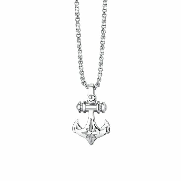 COLLANA UOMO IN ACCIAIO ANCORA E ROSA DEI VENTI