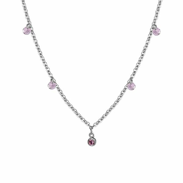 COLLANA DONNA IN ACCIAIO CRISTALLI ROSA