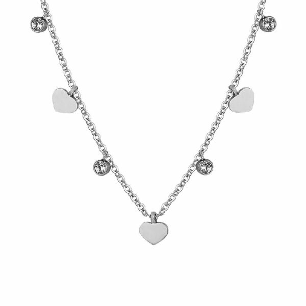 COLLANA DONNA IN ACCIAIO CUORI E CRISTALLI