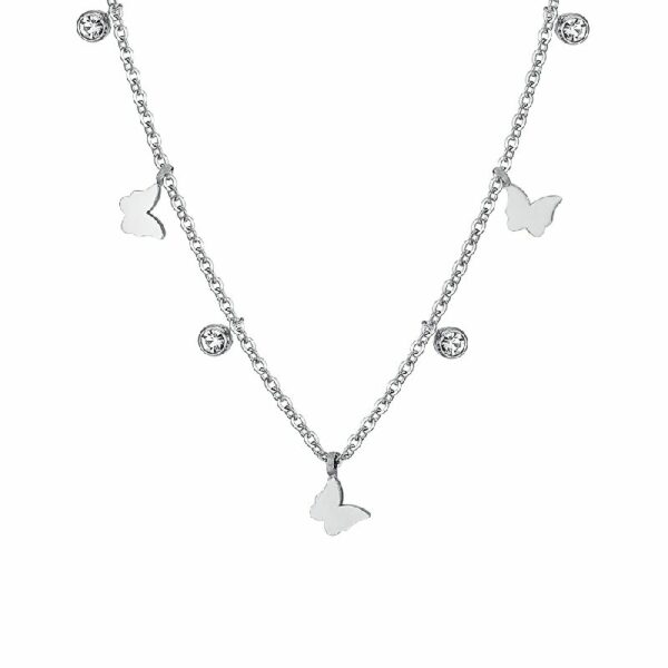 COLLANA DONNA IN ACCIAIO FARFALLE E CRISTALLI