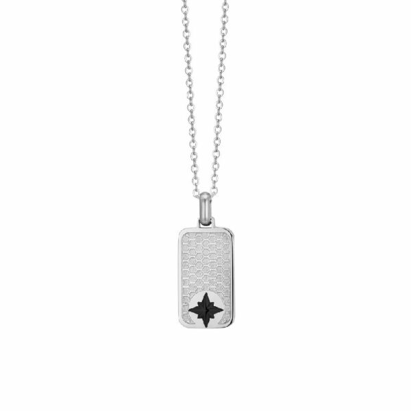 COLLANA UOMO IN ACCIAIO CON PIASTRA ROSA DEI VENTI
