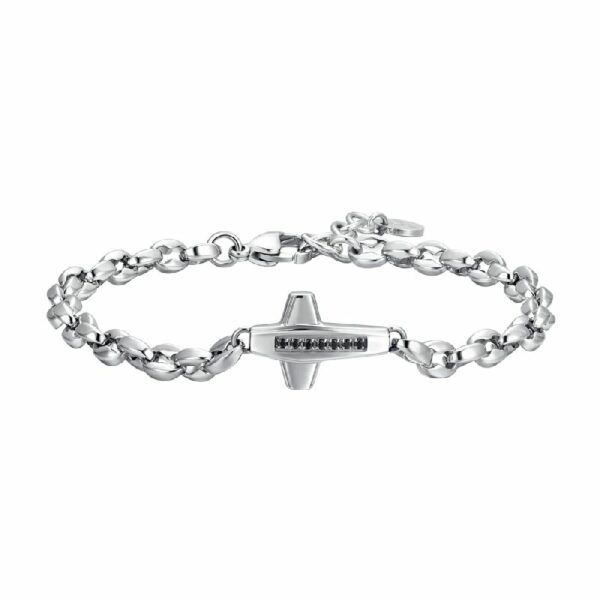 BRACCIALE UOMO IN ACCIAIO CROCE E ZIRCONI NERI