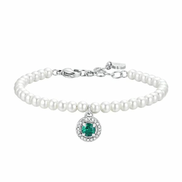 BRACCIALE DONNA IN ACCIAIO PERLE E ZIRCONE VERDE