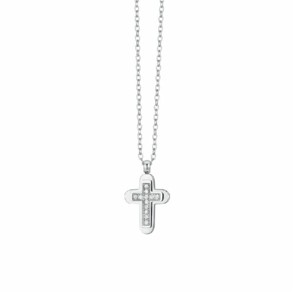 COLLANA UOMO IN ACCIAIO CROCE E ZIRCONI BIANCHI
